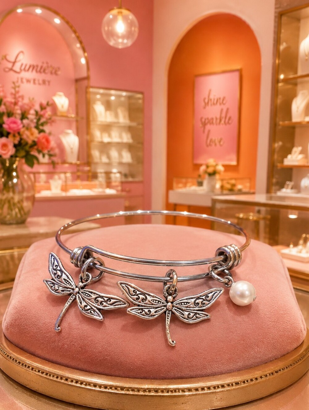 Handcrafted Dragonfly Pearl Bracelet